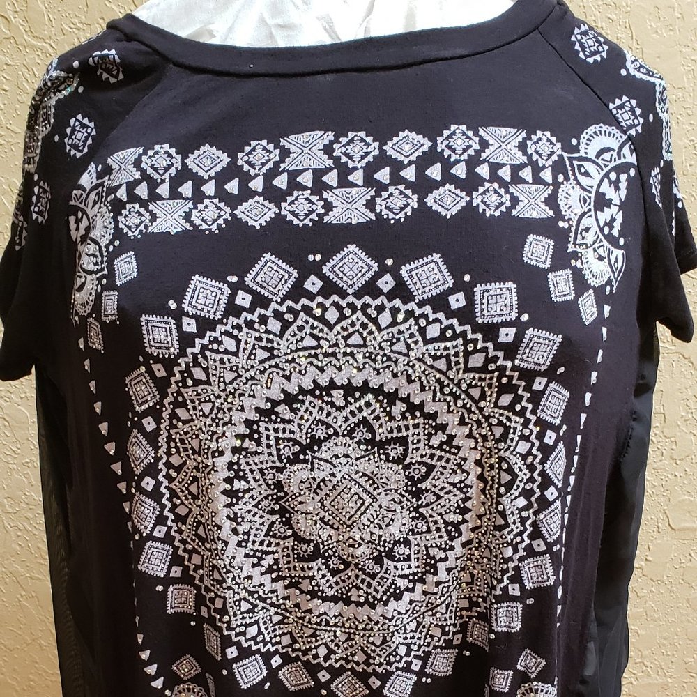 Vocal, Black, Sheer back, bedazzled, crystal. Size L